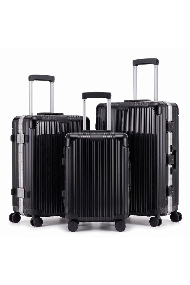 3PC Aluminum Frame Hardside Luggage 20/24/28 Inch with TSA Password Lock & Smooth Spinner Wheels, Lightweight Carry-On & Checked Suitcase Set for Family Trip