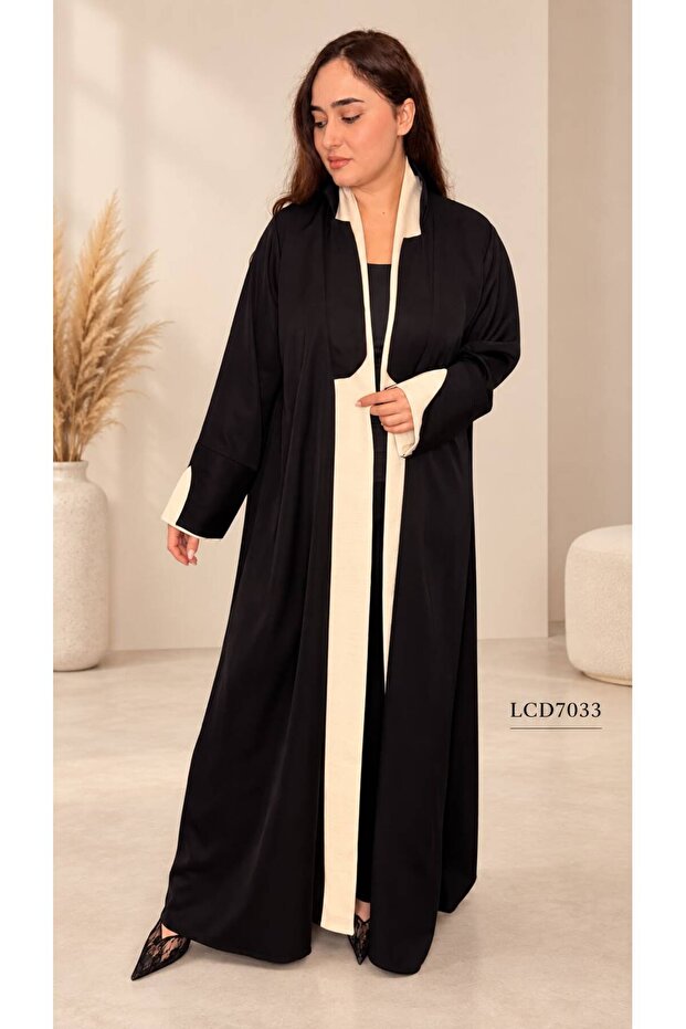 Black Geometric Contrast Panel Nida Abaya Maxi Dress