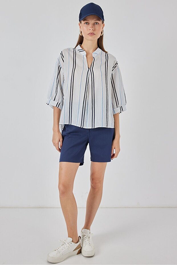 Women's Striped Oversize Blouse 967 - Light Blue