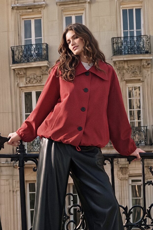 Omi Collar Trench Coat Red