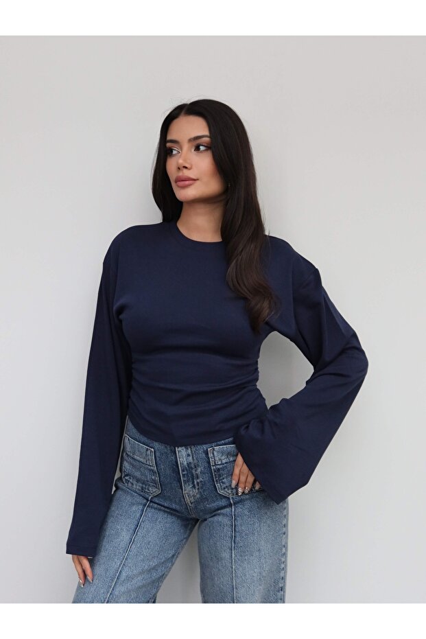 Side Gathered Long Sleeve Blouse