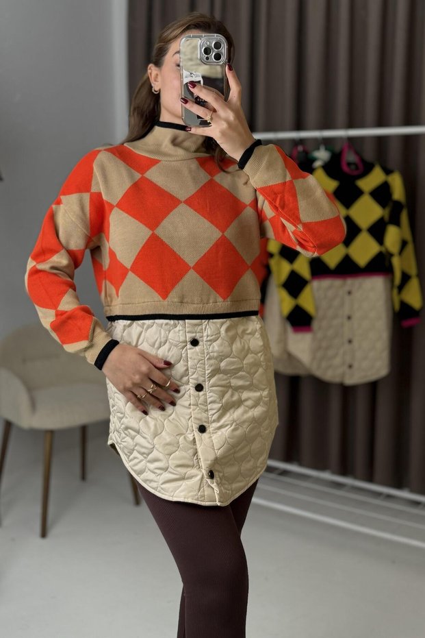 Quilted Plaid Knitwear Sweater Mink