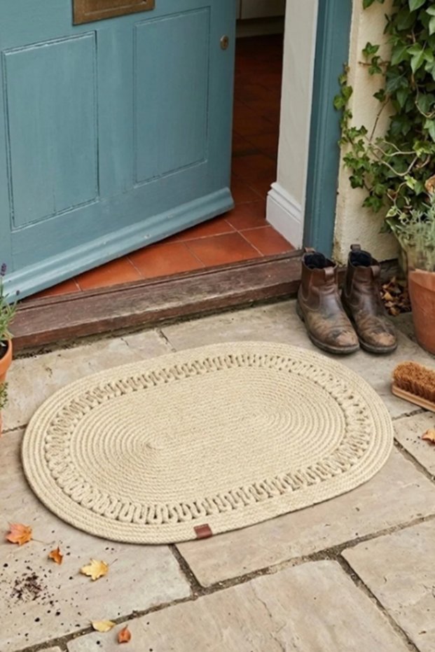 Door Mat 40X60 Bohemian Style Washable Double Sided Jute Mat Wicker Bathroom Exterior Door