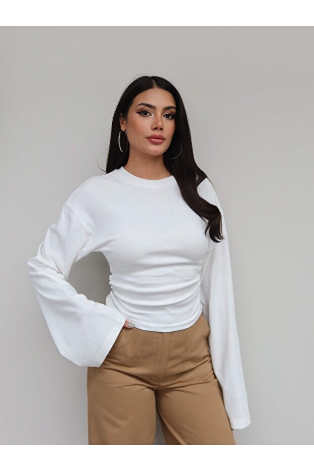 Side Gathered Long Sleeve Blouse