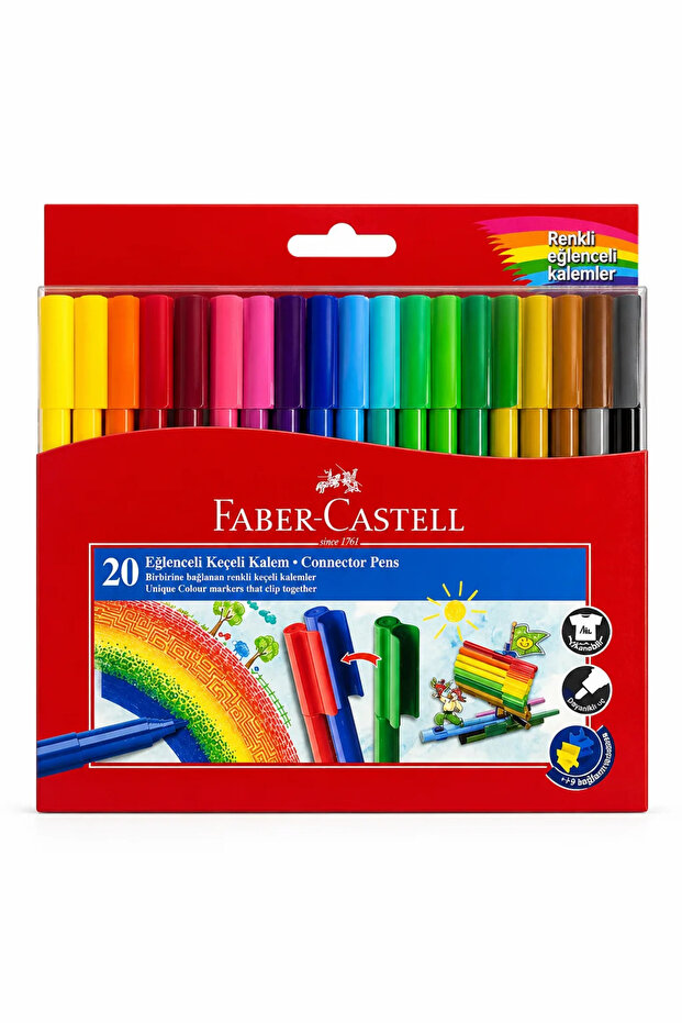 Faber-Castell 20-Pack Fun Felt-Tip Pens | X9 Connectable with Connector Parts and Cover