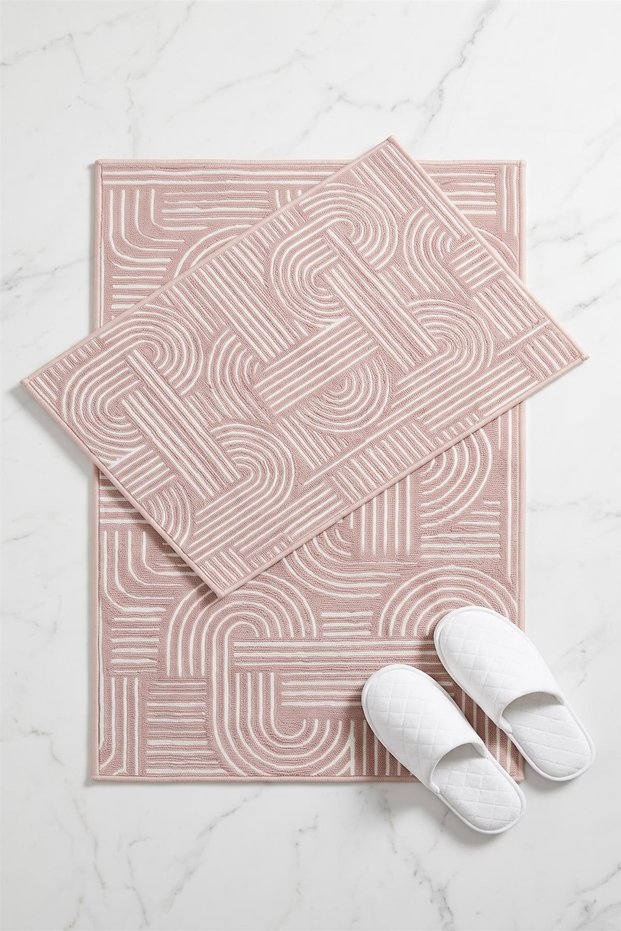 Raye Beige Cotton Woven 2-Piece Bath Mat | Washable Non-Slip, Latex Base (60X100 + 50X60)