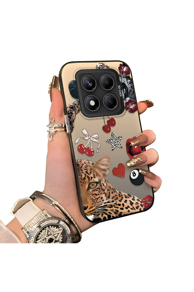 Redmi Note 14 Pro 4G/5G Compatible Leopard Pattern Cheetah Red Lip Cherry Mix Phone Case