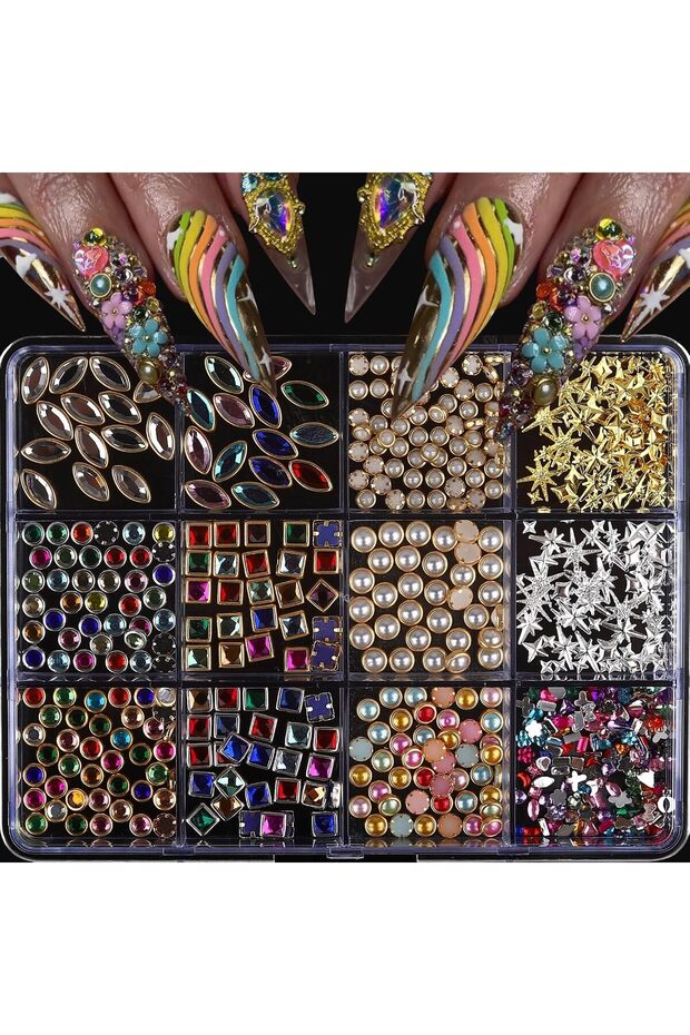 A0061-12 1Box Light Luxury Shinny Nail Rhinestones Jewelry 3D Colorful Alloy Gemstone Inlaid Nail Ar