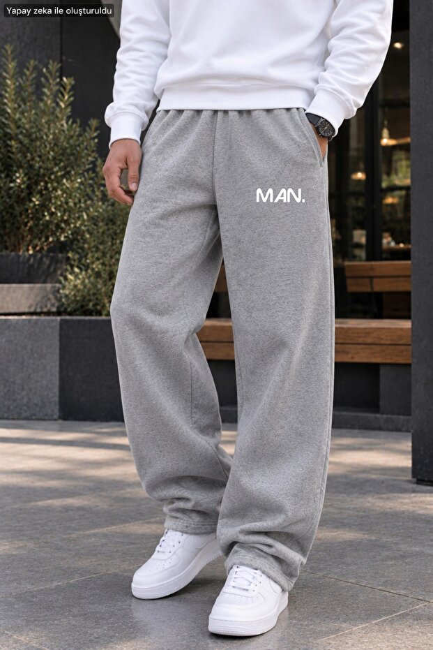 Men's Minimal Man Typo Printed Casual Sweatpants - Loose Fit Comfortable Cut Two-Thread Sports Trousers