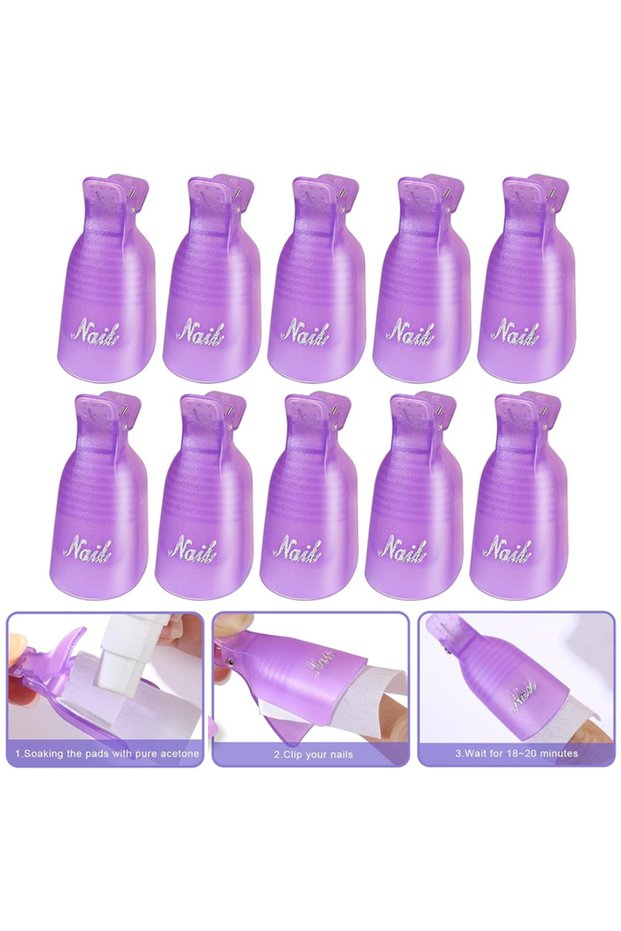 purple 10pcs/bag Nail Acrylic Removal Clip for Remove UV LED Gel Polish Purple Pink Manicure Tools N