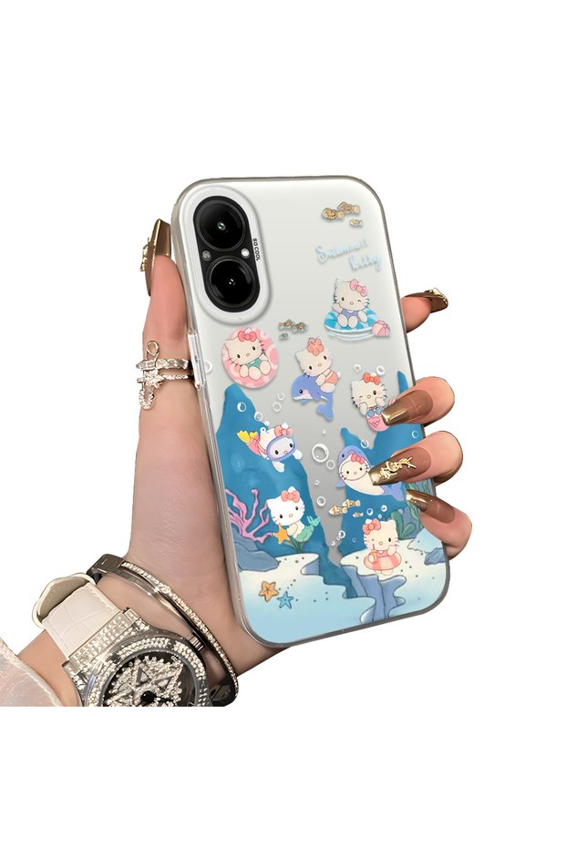 Realme C67 4g Compatible Submarine World Cartoon Cat Printed Phone Case Shock Absorption