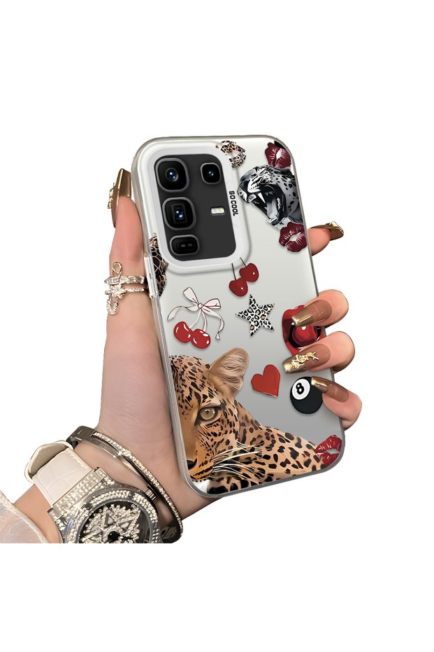 Infinix Note 50 Pro Plus Compatible Leopard Pattern Cheetah Red Lip Cherry Mix Phone Case