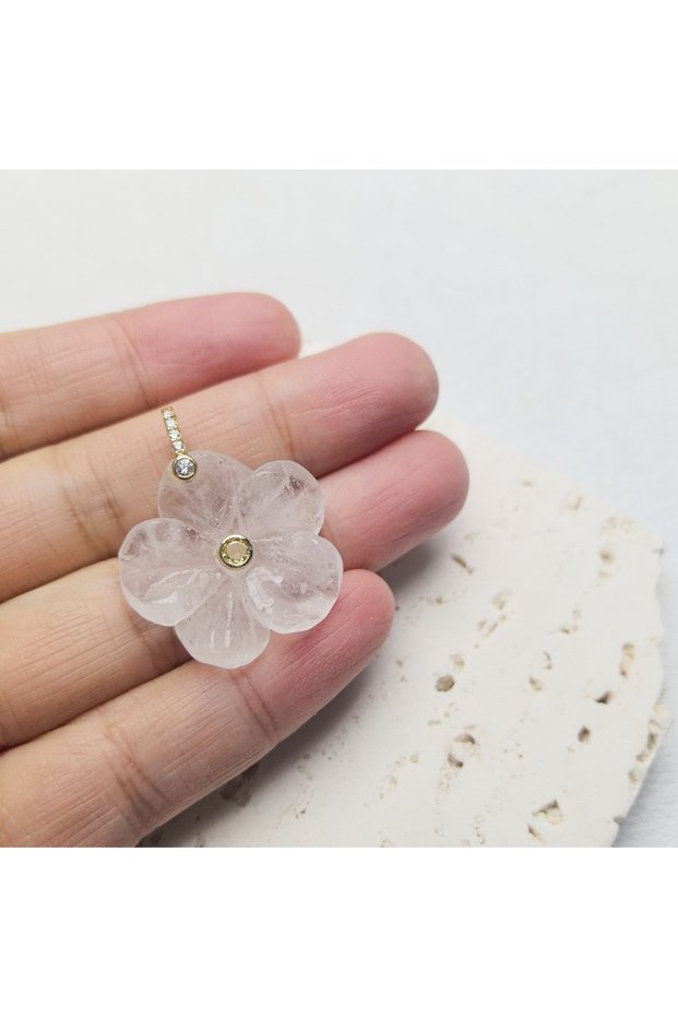 White Crystal 1pc Flower Shape Natural Stone Crystal Zircon Beads Pendant Amethyst Tiger Eye Charms