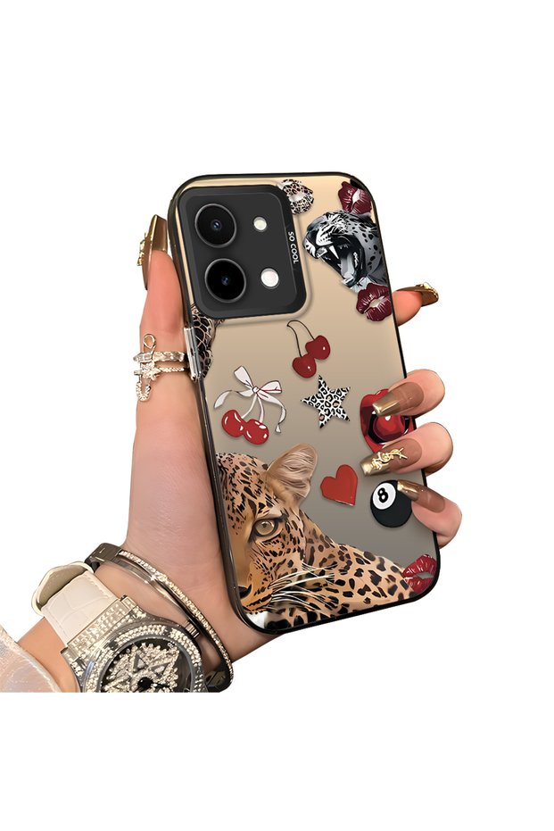 Vivo Y28 4g Compatible Leopard Pattern Cheetah Red Lip Cherry Mix Phone Case
