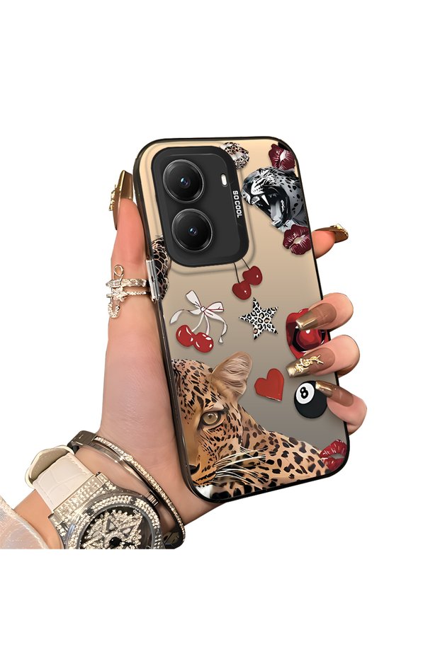 Poco X7 Pro Compatible Leopard Pattern Cheetah Red Lip Cherry Mix Phone Case