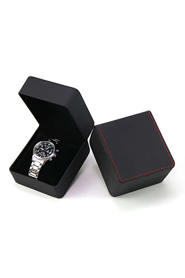 Matte Black Red Line Lnofxas Black Single Watch Gift Box with Pillow PU Leather Wristwatch Display C