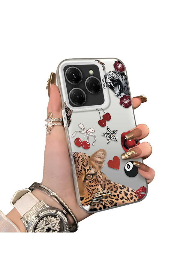 Tecno Spark 20 Pro 4G/5G Compatible Leopard Pattern Cheetah Red Lip Cherry Mix Phone Case