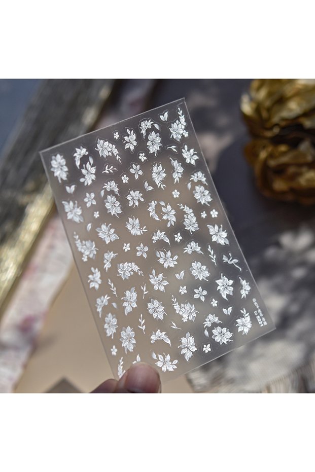 1pcs Relief 3D Nail Stickers Luxury Gilded Camellia Flower Nail Art Accessory Stickers Exqusitive Wh
