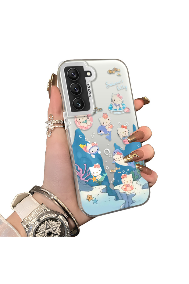 Samsung Galaxy S22 Compatible Submarine World Cartoon Cat Printed Phone Case Shock Absorption