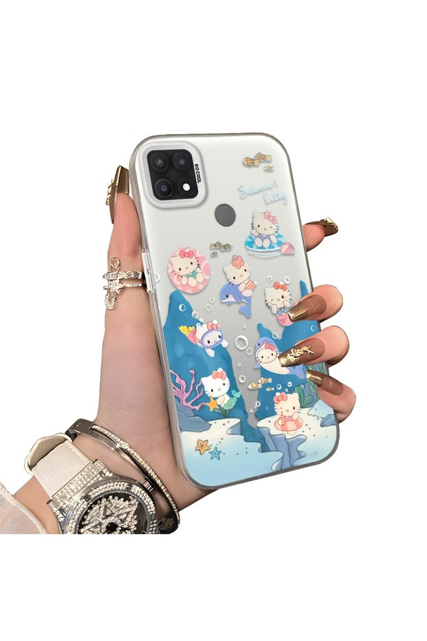 Oppo A15/A15S Compatible Submarine World Cartoon Cat Printed Phone Case Shock Absorption