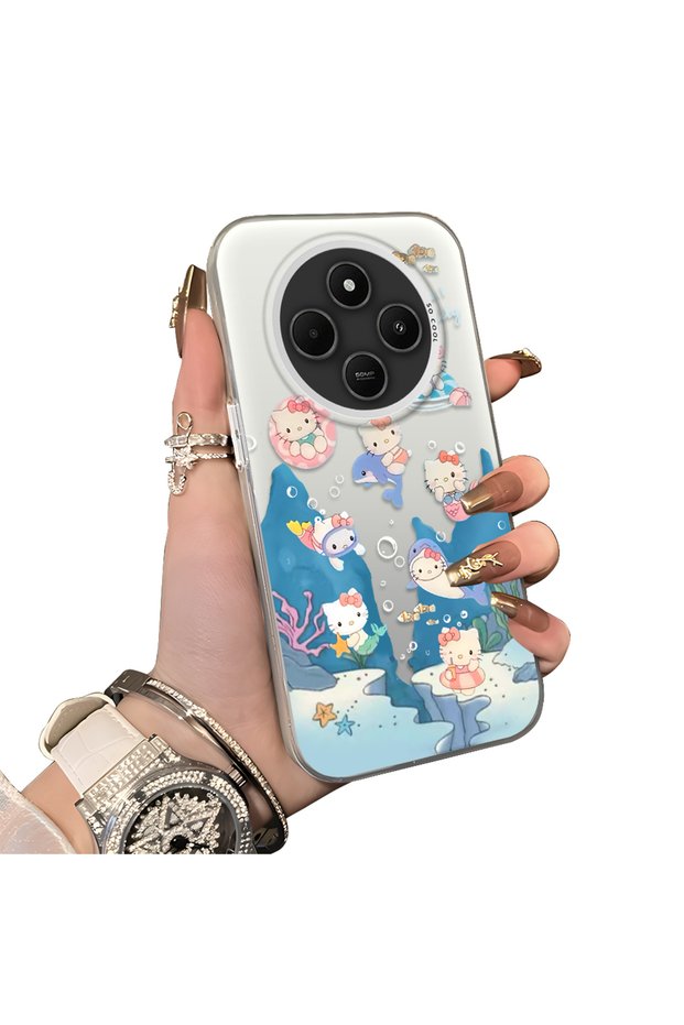 Redmi A4 Compatible Submarine World Cartoon Cat Printed Phone Case Shock Absorption