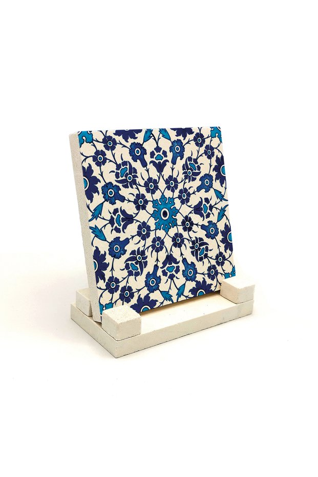 Ottoman Tile Pattern Printed Natural Stone Tabletop 10X10 1G-Çinirpc18