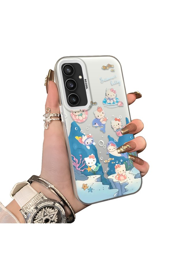 Samsung Galaxy S23 Fe Compatible Submarine World Cartoon Cat Printed Phone Case Shock Absorption