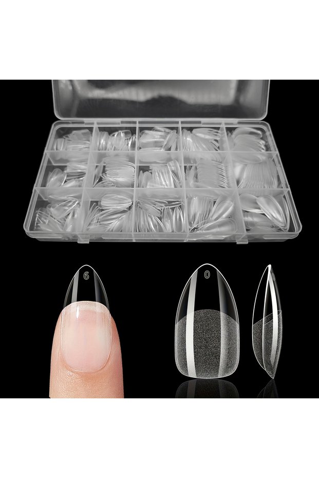 Almond-M 330Pcs Luxury Soft Gel False Nail Tips Semi-Matte Finish Almond Coffin Stiletto Oval Square