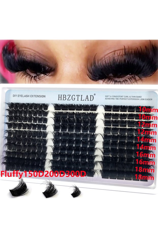 MIX 0.07mm D 150D200D300DLZK-13 HBZGTLADNew Fluffy Lash Cluster Lash 300D-60D Bottom+Thorn Cluster F