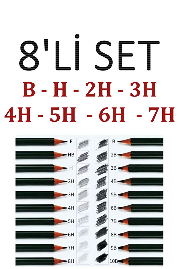 Set of 8 H Drawing Pencils Graded Pencils 8 Pieces Fatih Graded Drawing Pencils H