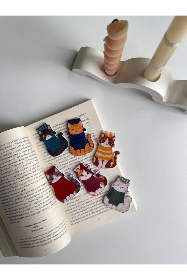 Magnetic Bookmark - Autumn Cat Theme - 1/6 Pieces - Magnetic Bookmark Page Marker