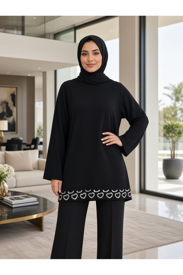 Sequin Embellished, Detailed Accessory, Suitable for Sizes 36-48, 85cm Length, Casual Evening Dress Tunic.