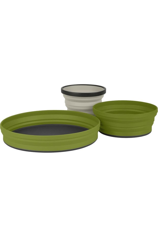 S2S X-Set 3-Pce (X-Mug,X Bowl, X Plate & Storage Pouch) Olive Plate, Olive Bowl, Sand Mug