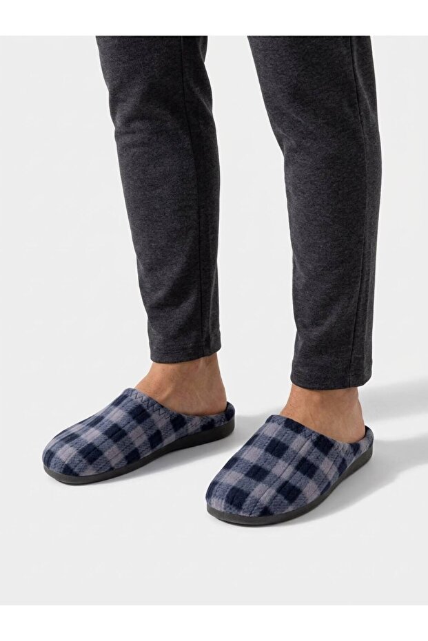 Men's House Slippers Plaid Felt Towel Soft
