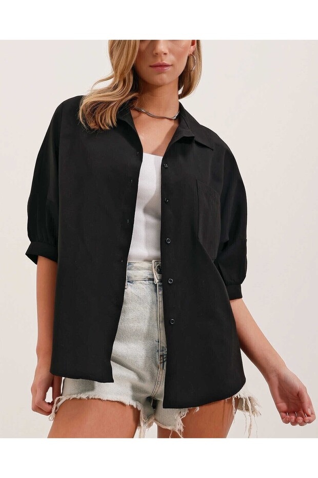 20213 Oversize Short Sleeve Basic Shirt - Black