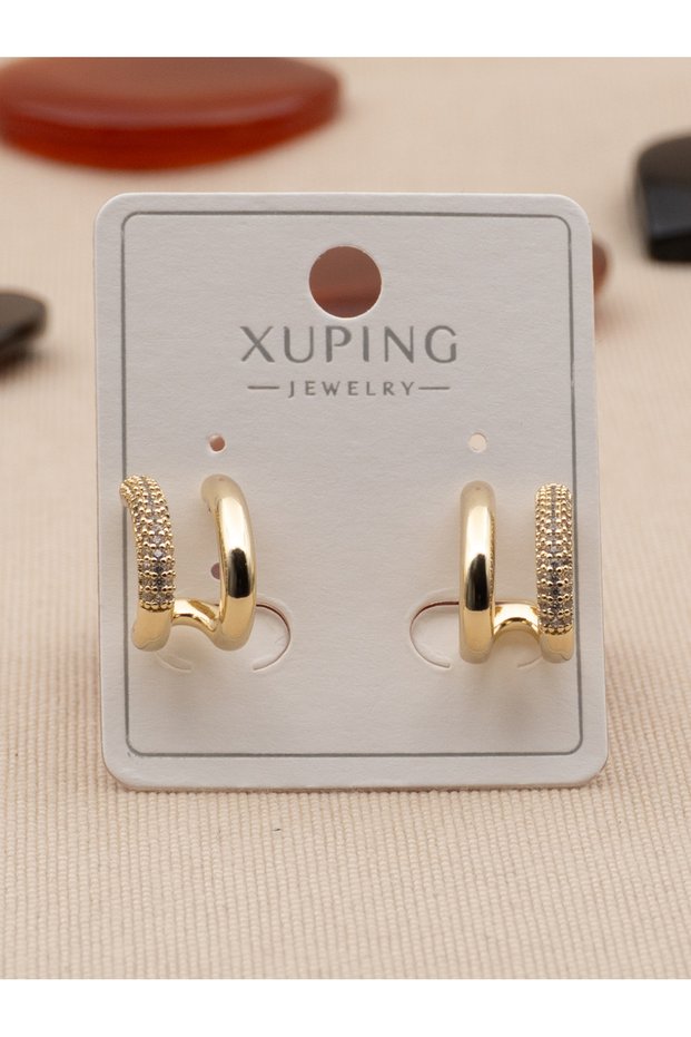 Premium Double-Looking Ring Zircon Stone Xuping Steel Earrings, Non-Tarnishing Steel Earrings
