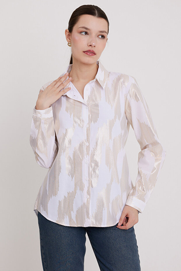 Woman's White Gold Varak Patterned Shirt 20253