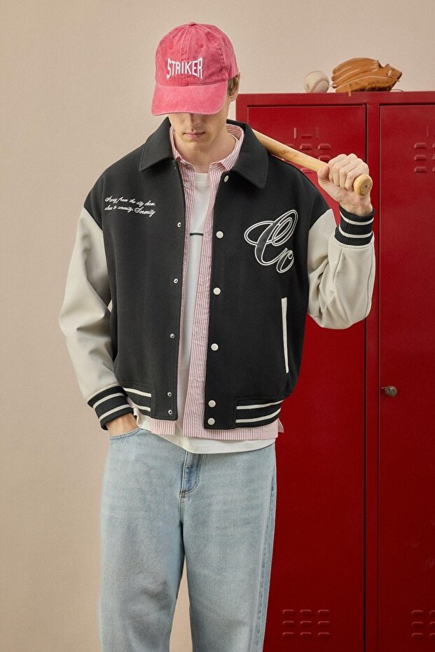 Oversized Snap Fastener Bomber Jacket Coat H1575Ax26Au
