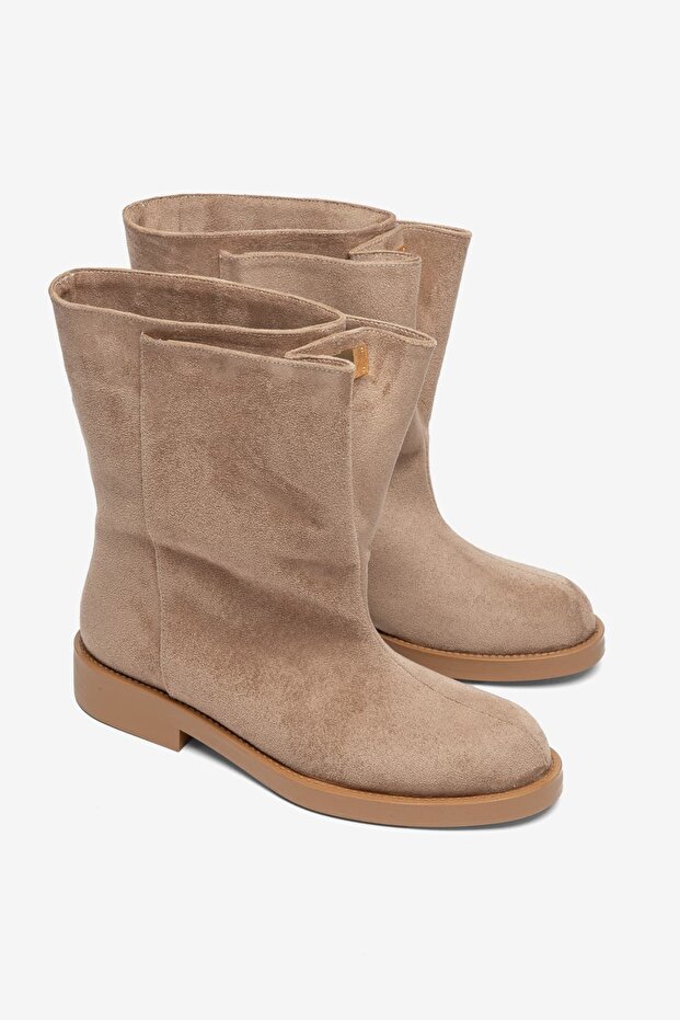 Women's Mink Suede Short Boots Buckle Ankle Boots Beige Daily Stylish Boots