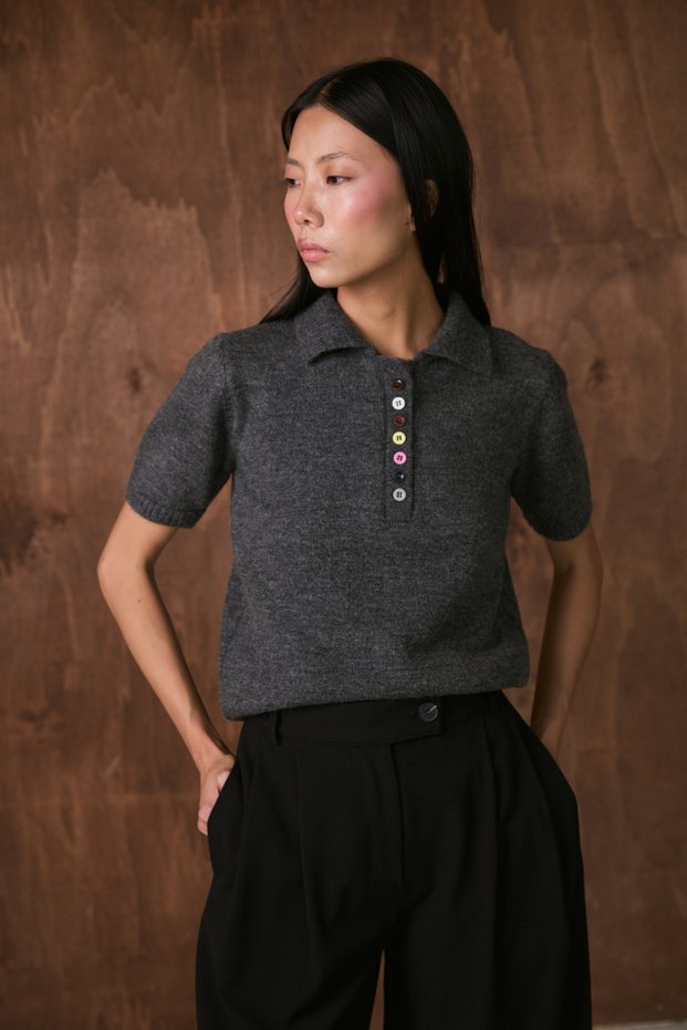 Colorful Buttoned Knitted Blouse
