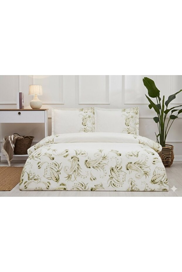 Duvet Cover Set with Fitted Sheet Ranforce Single Size Beige Paisley Wind