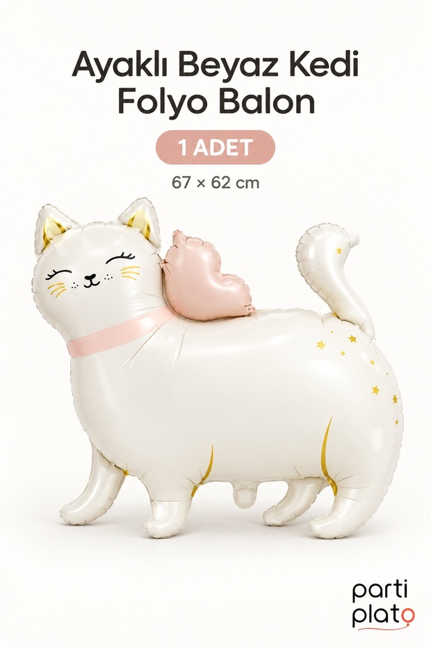 White Cat Foil Balloon with Feet 67X62 cm 1 Piece Cat Themed Birthday Party Decoration