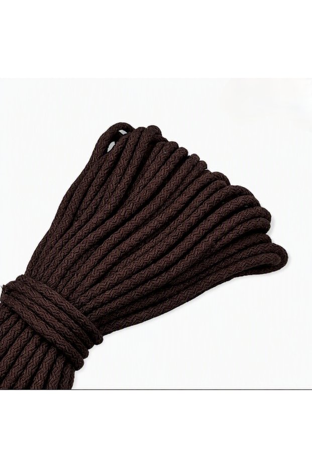30 Meters. 7mm Tress Cord Rope 100% Cotton Cord Supla Rope - Dark Brown 420-450 Gr.