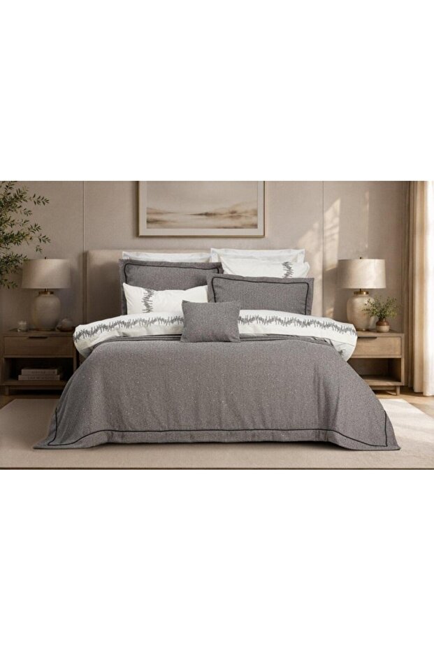Bedspread Duvet Cover Set Mono Anthracite