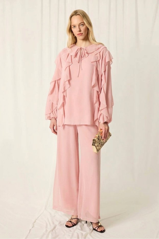 Women's Ruffle Pants and Top Set - Powder