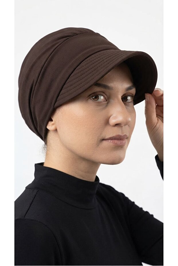 Ela Visor Hat Brown Ready-To-Wear Turban Hijab Pool Cap Suitable for Medical Use
