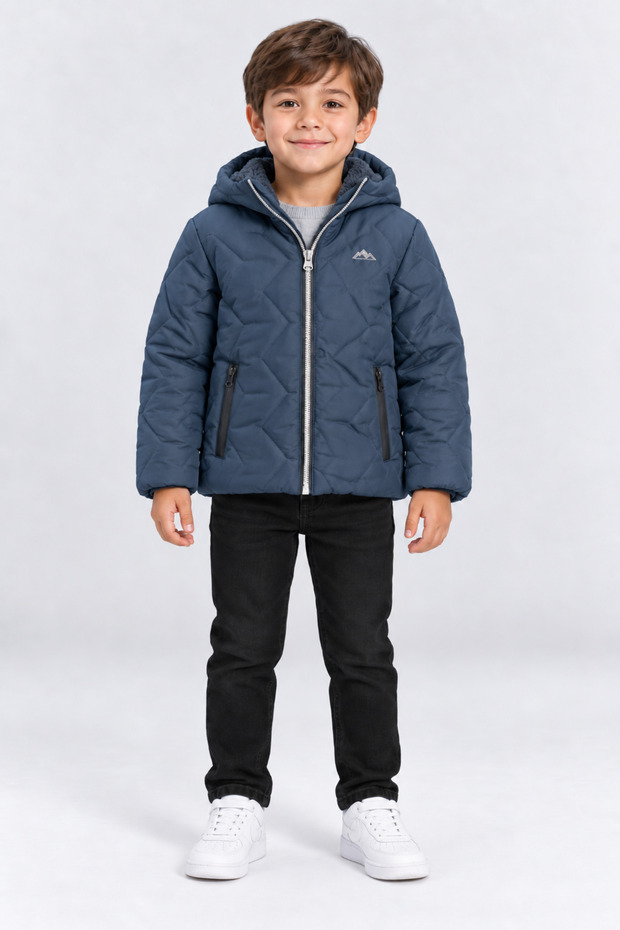 Boy's Hooded Coat with Soft Lining and Zipper Winter Jacket Ak4288