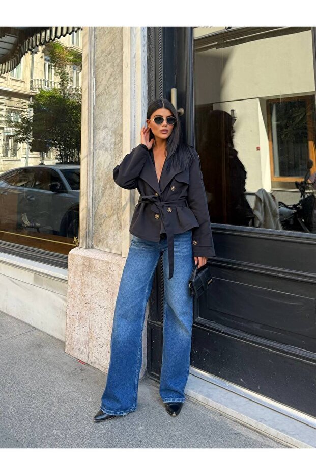 Short Belted Double-Breasted Trench Coat