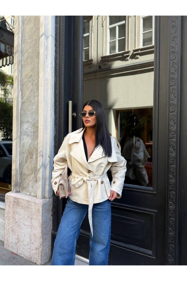 Short Belted Double-Breasted Trench Coat