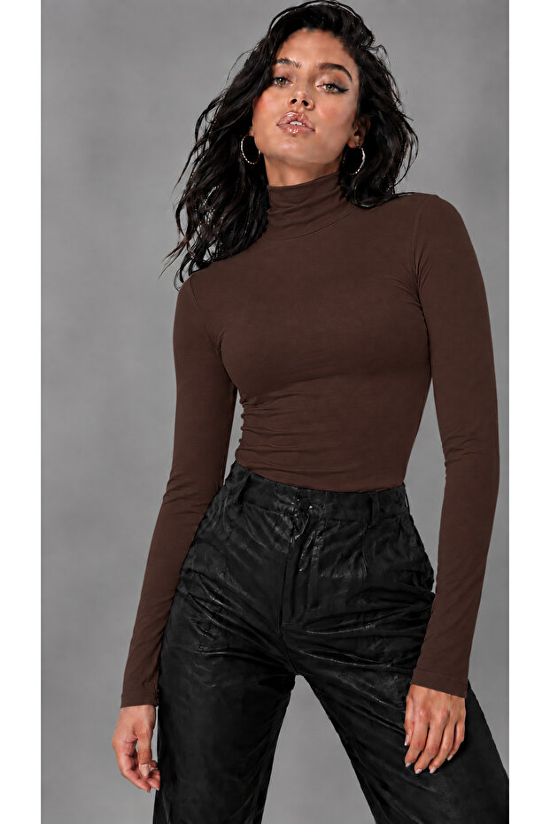Women's High Collar 100% Cotton Lycra Bodysuit